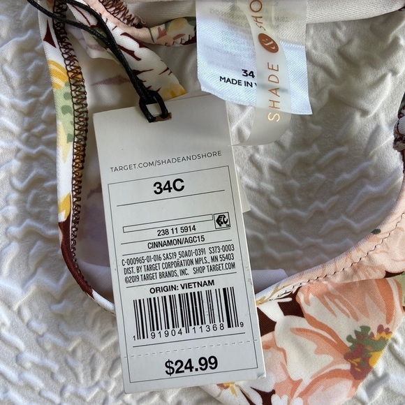Shade & Shore Women’s Floral Ruffle Bralette Bikini Top Size 34C NWT - Picture 5 of 15